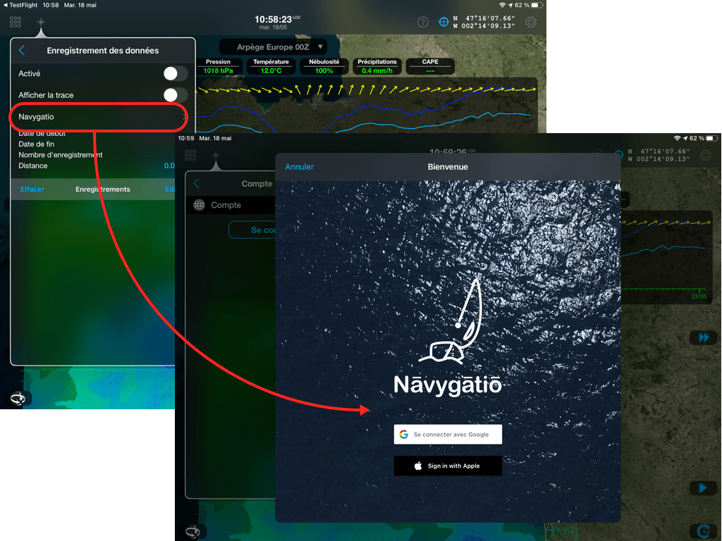 Connexion avec Weather4D Routage & Navigation